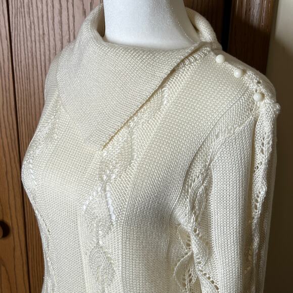 Vtg 90s Arielle Open Knit Sweater Cream Cottagecore Coquette Soft Girl Holiday - Picture 2 of 9